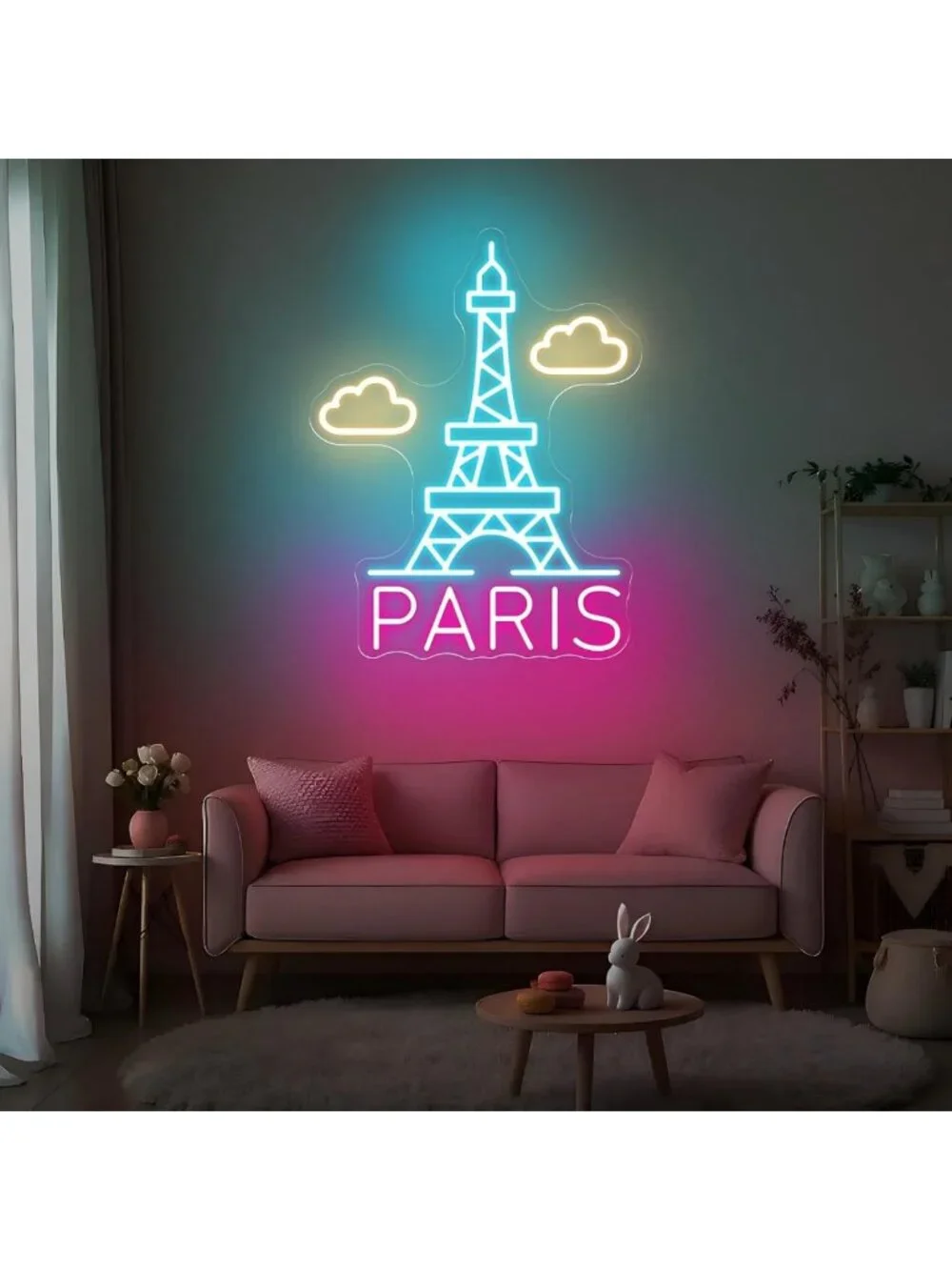 Eiffel Tower Neon Wall Light - Dimmable LED Paris Decor for Bedroom & Cafe